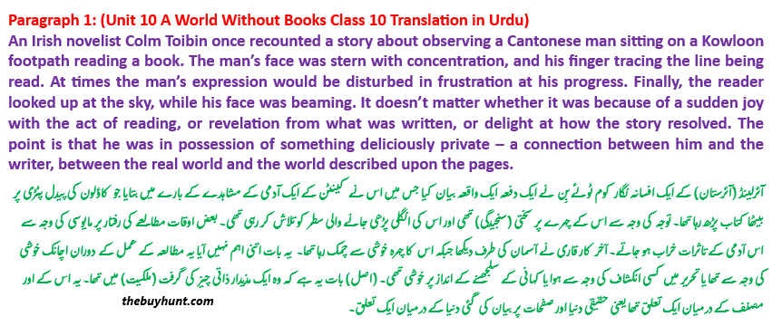 Paragraph 1: A World Without Books class 10 Translation in Urdu 