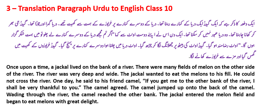 Paragraph 3 of 40 - Translation Paragraph Urdu to English 10th Class. Translate English to Urdu paragraph
