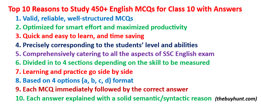 English MCQs for Class 10 with Answers
