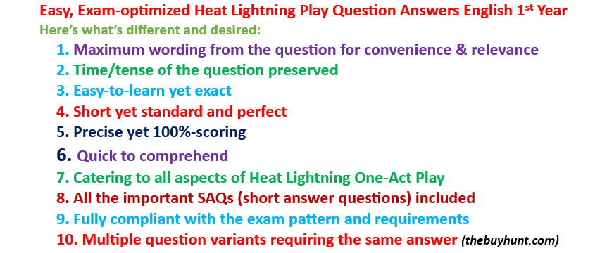 Heat Lightning play question answers one-act play English 1st year